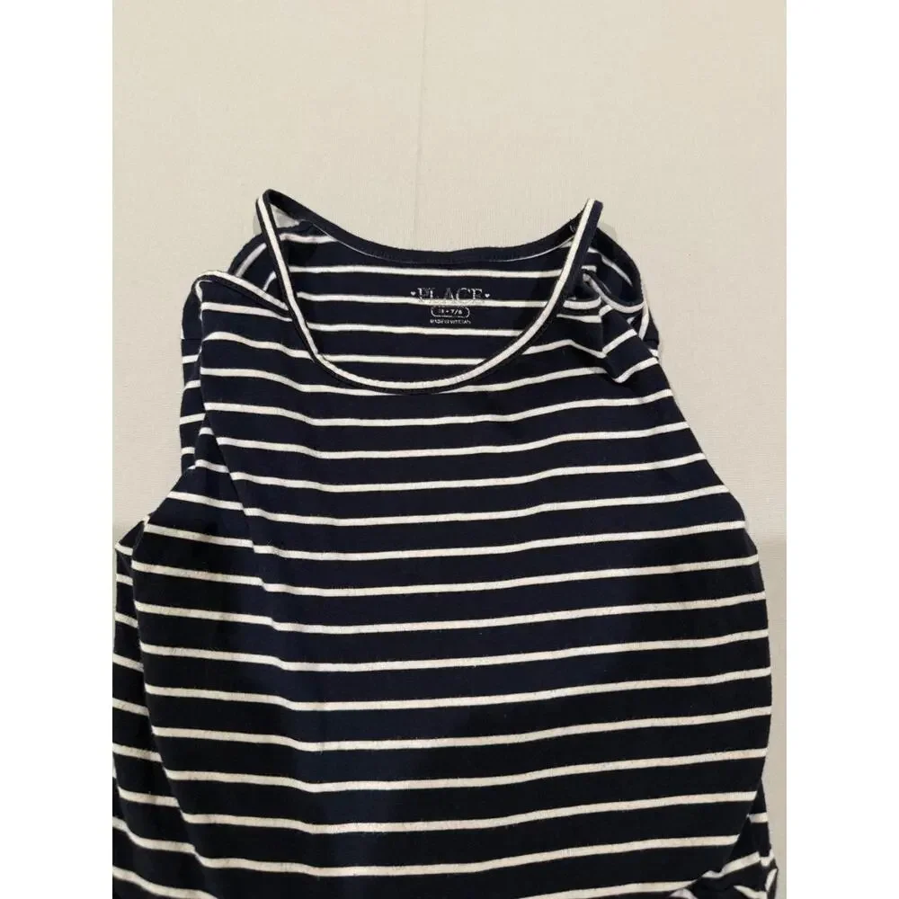 The Children’s Place Girls 7/8 M Navy Blue White Striped Sleeveless Dress